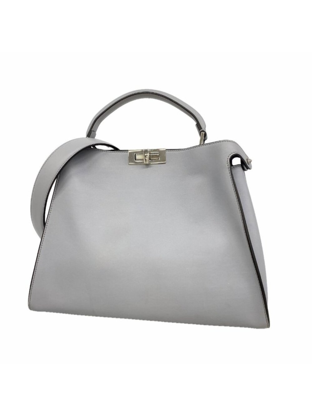 Fendi Handbag Peekaboo Essential Leather Gray Silver 2-Way Bag